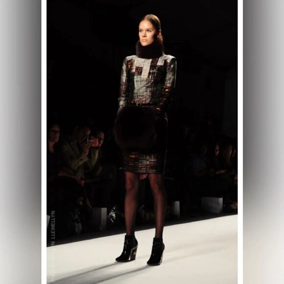 NWT women’s ELENE CASSIS metallic geometric pattern 3/4 sleeve dress size 12 - Picture 1 of 7